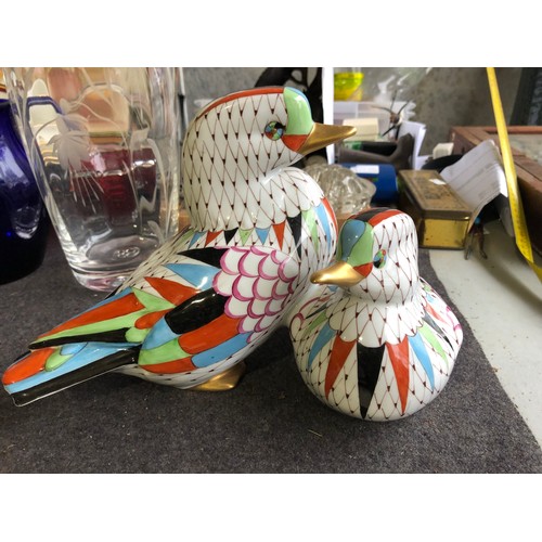 1049 - Large pair of joined ducks by Hollohaza of Hungary. Damage to tail of one duck