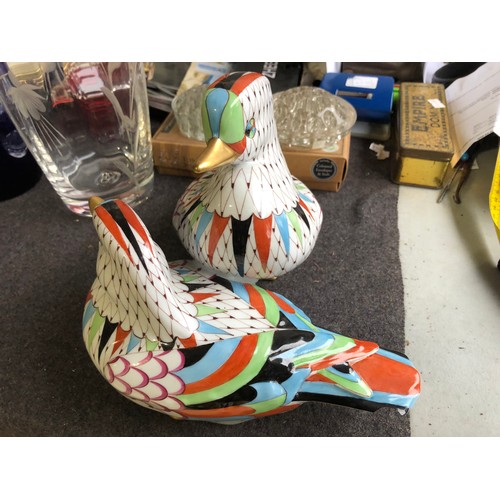 1049 - Large pair of joined ducks by Hollohaza of Hungary. Damage to tail of one duck