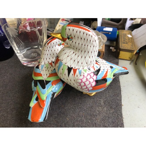 1049 - Large pair of joined ducks by Hollohaza of Hungary. Damage to tail of one duck