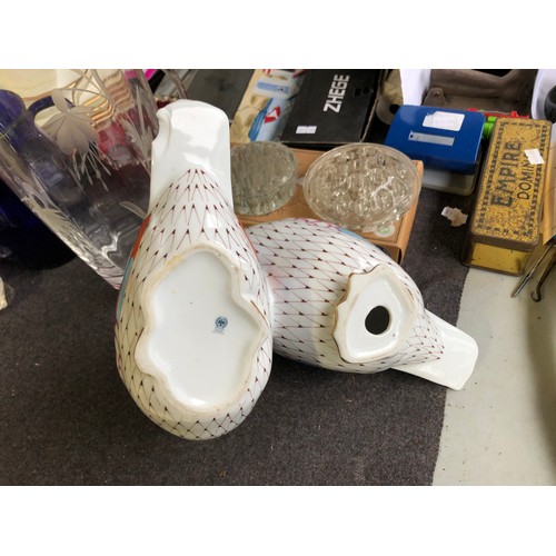 1049 - Large pair of joined ducks by Hollohaza of Hungary. Damage to tail of one duck