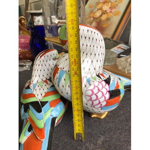 1049 - Large pair of joined ducks by Hollohaza of Hungary. Damage to tail of one duck