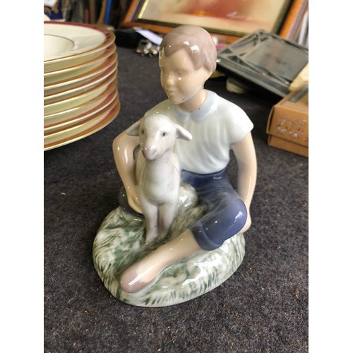 1056 - B&G Bing & Grøndahl boy and sheep. Denmark porcelain