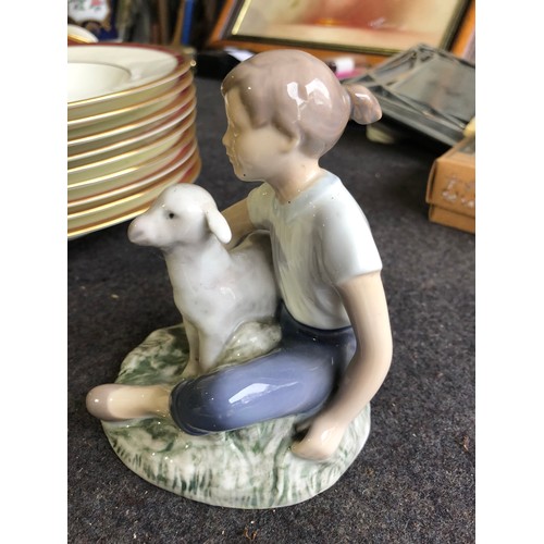 1056 - B&G Bing & Grøndahl boy and sheep. Denmark porcelain