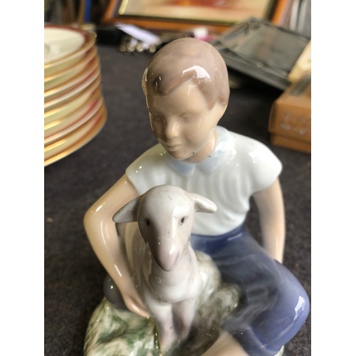 1056 - B&G Bing & Grøndahl boy and sheep. Denmark porcelain