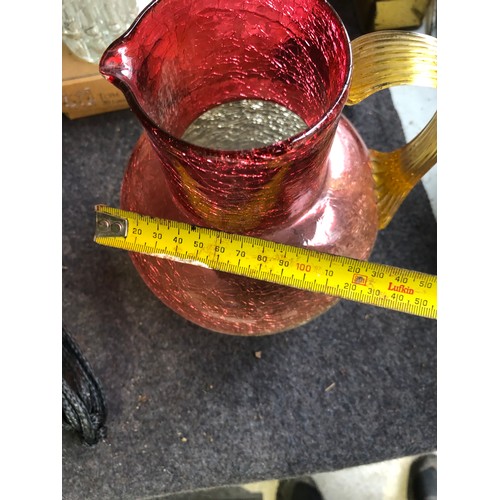 1057 - Boston and Sandwich cranberry and yellow coloured cased crackle jug