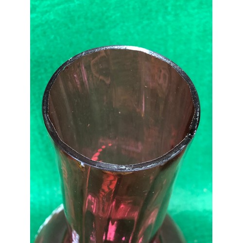 1113 - Cranberry glass vase decorated in lily-of-the-valley white enamel.