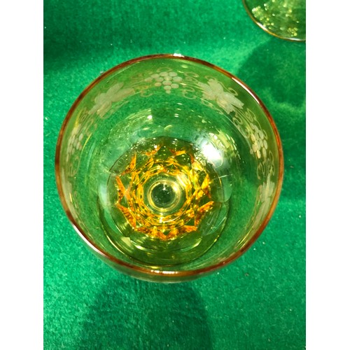 1115 - Five John Walsh vine and tendril wine glasses in Amber glass.