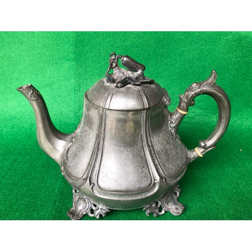1135 - Shaw & Fisher, Sheffield, pewter teapot with reg. diamond and numbered 1392