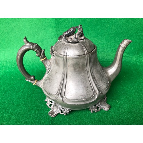 1135 - Shaw & Fisher, Sheffield, pewter teapot with reg. diamond and numbered 1392