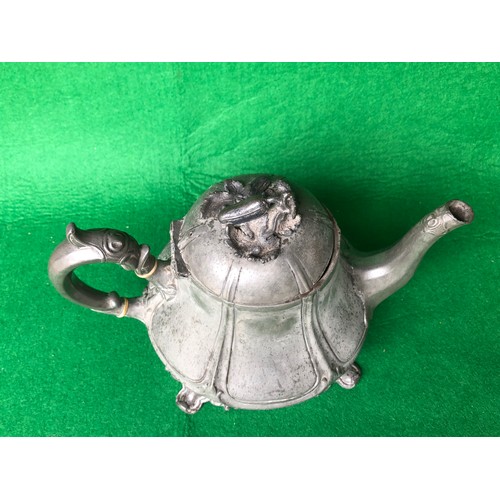 1135 - Shaw & Fisher, Sheffield, pewter teapot with reg. diamond and numbered 1392