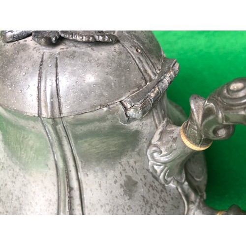 1135 - Shaw & Fisher, Sheffield, pewter teapot with reg. diamond and numbered 1392