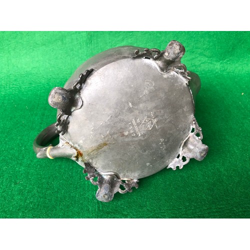 1135 - Shaw & Fisher, Sheffield, pewter teapot with reg. diamond and numbered 1392