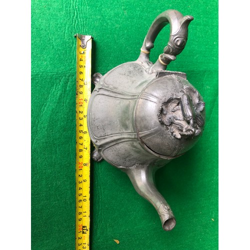1135 - Shaw & Fisher, Sheffield, pewter teapot with reg. diamond and numbered 1392