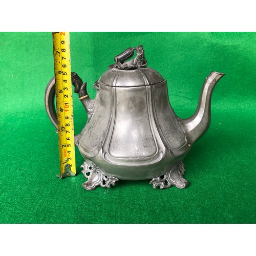 1135 - Shaw & Fisher, Sheffield, pewter teapot with reg. diamond and numbered 1392