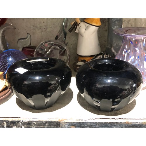 1191 - Pair of black amethyst glass tealight holders