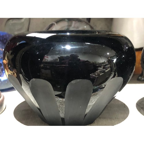 1191 - Pair of black amethyst glass tealight holders