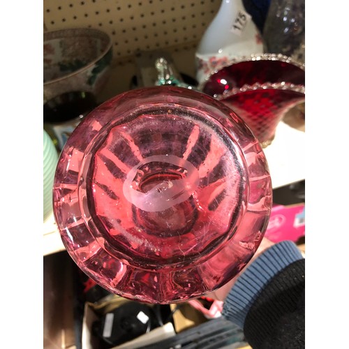 1204 - Cranberry glass vinegar or oil bottle with stopper