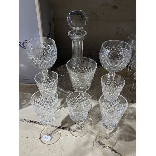 1216 - Waterford Alana decanter and 8 glasses. Signed
