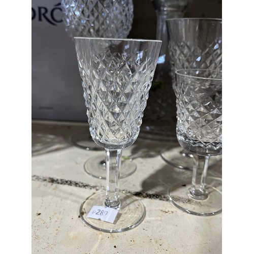 1216 - Waterford Alana decanter and 8 glasses. Signed
