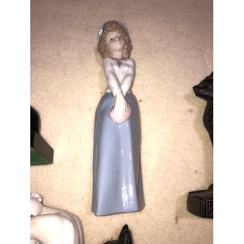 1254 - Collection of china and bronze resin figurines to include Revival art company, Nao and Capodimonte F... 