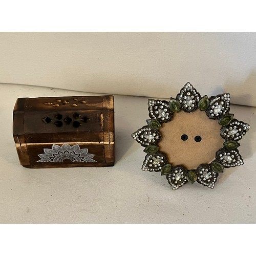 1354 - Jose-stick insense burning wooden box and a bejeweled photo frame