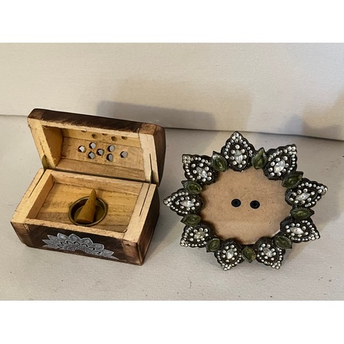 1354 - Jose-stick insense burning wooden box and a bejeweled photo frame