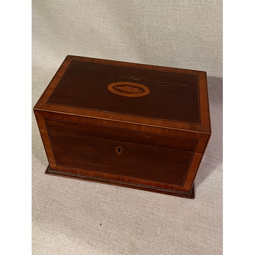 1394 - A Sheraton style Mahogany shell motif inlaid George III wooden box. No key