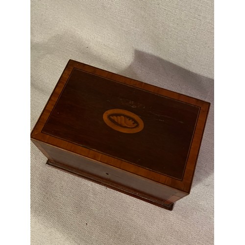 1394 - A Sheraton style Mahogany shell motif inlaid George III wooden box. No key