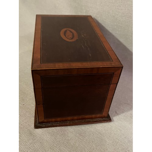 1394 - A Sheraton style Mahogany shell motif inlaid George III wooden box. No key