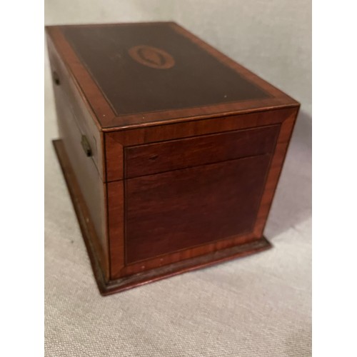 1394 - A Sheraton style Mahogany shell motif inlaid George III wooden box. No key