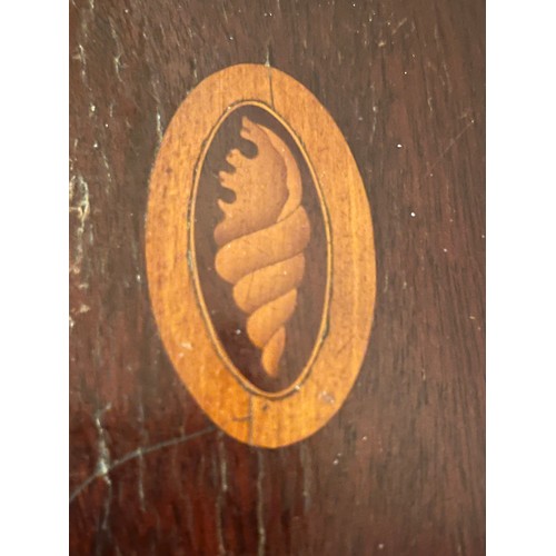 1394 - A Sheraton style Mahogany shell motif inlaid George III wooden box. No key