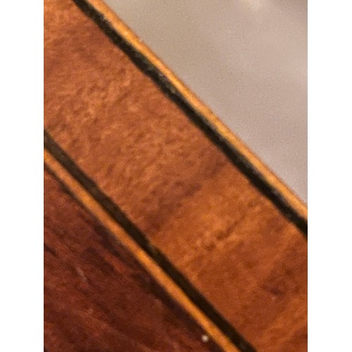 1394 - A Sheraton style Mahogany shell motif inlaid George III wooden box. No key