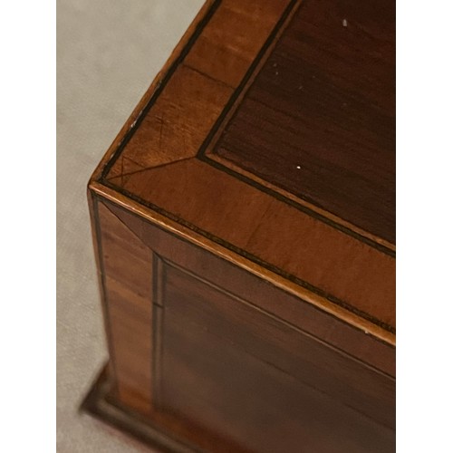 1394 - A Sheraton style Mahogany shell motif inlaid George III wooden box. No key