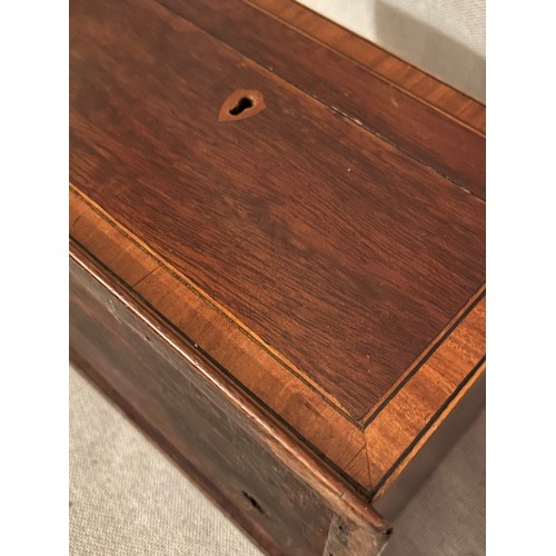 1394 - A Sheraton style Mahogany shell motif inlaid George III wooden box. No key