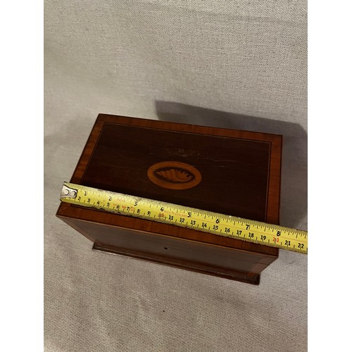 1394 - A Sheraton style Mahogany shell motif inlaid George III wooden box. No key