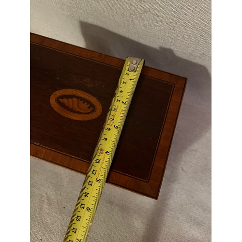 1394 - A Sheraton style Mahogany shell motif inlaid George III wooden box. No key