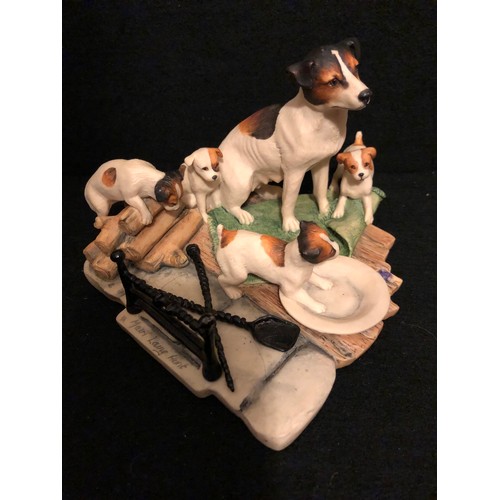 1425 - Border Fine Arts Jack Russel mother and pups. Signed Mairi Lang Hunt