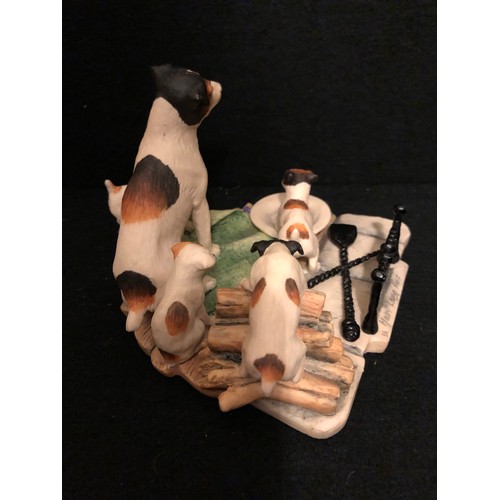 1425 - Border Fine Arts Jack Russel mother and pups. Signed Mairi Lang Hunt