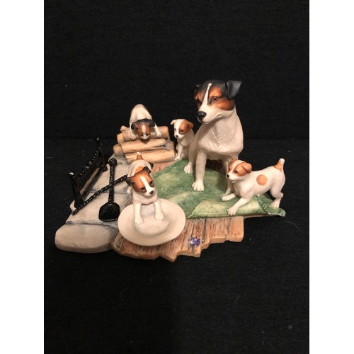 1425 - Border Fine Arts Jack Russel mother and pups. Signed Mairi Lang Hunt