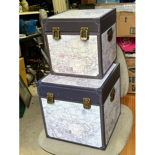 1427 - 2 atlas map covered modern storage boxes.