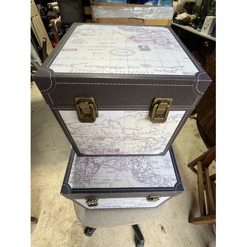 1427 - 2 atlas map covered modern storage boxes.