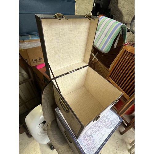 1427 - 2 atlas map covered modern storage boxes.