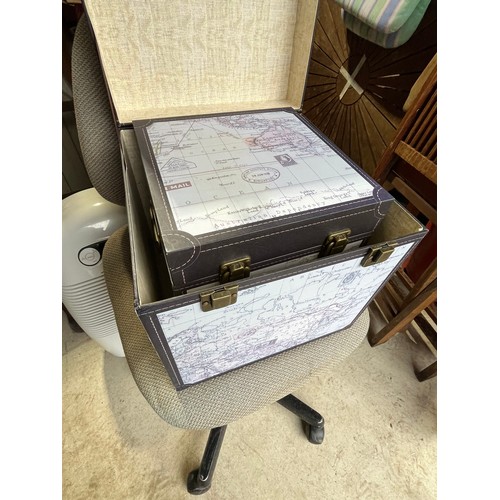 1427 - 2 atlas map covered modern storage boxes.