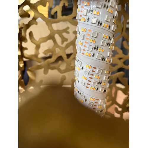 1465 - A large square gold coral hurricane lamp with battery candle