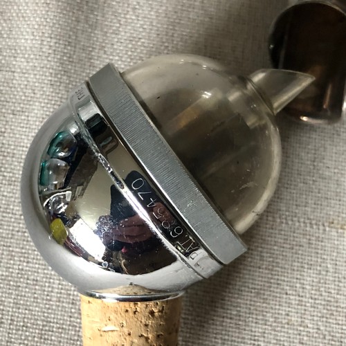 1596 - Silver plated and chrome, Wine bottle spouts, measures and stoppers