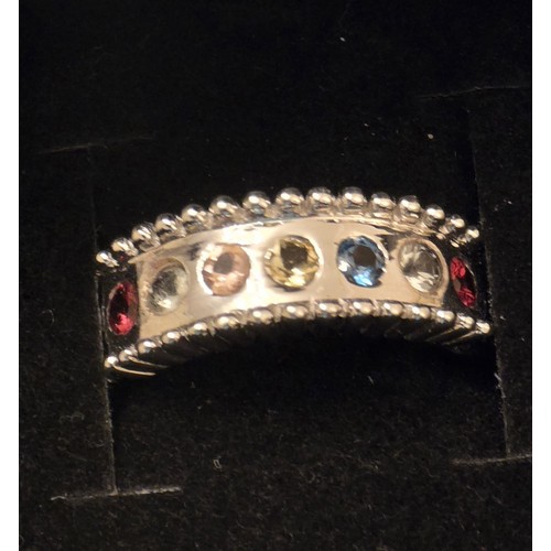 1637 - New Modern Style Sterling Silver & 7 Gem Ring
Size Q