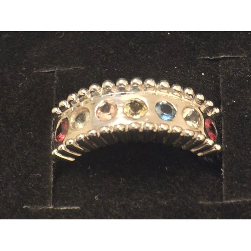 1637 - New Modern Style Sterling Silver & 7 Gem Ring
Size Q