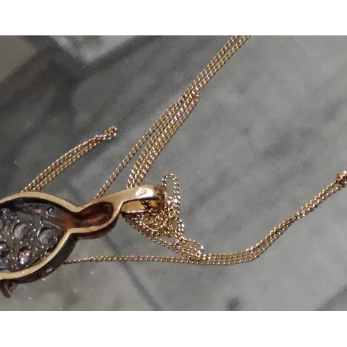 1728 - Attractive 9k yellow gold light pink topaz & diamond pendant with 18