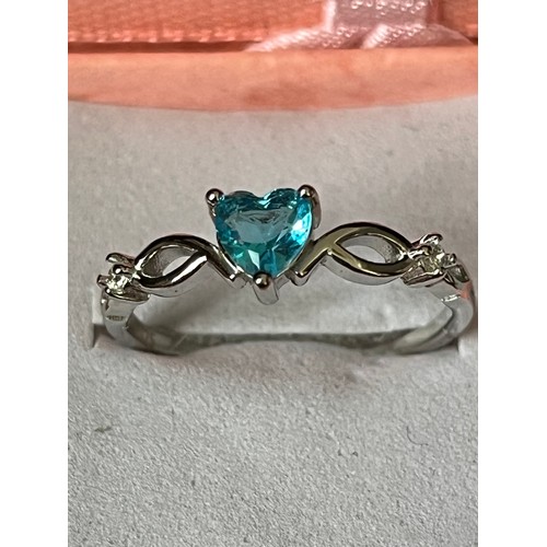 1759 - Pretty blue stone ring marked S925 size P.5 including presentation box