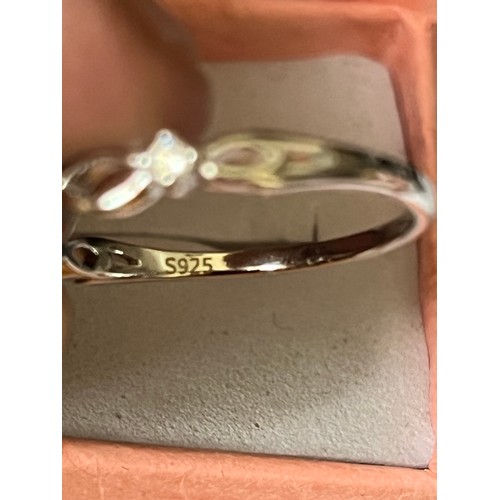 1759 - Pretty blue stone ring marked S925 size P.5 including presentation box